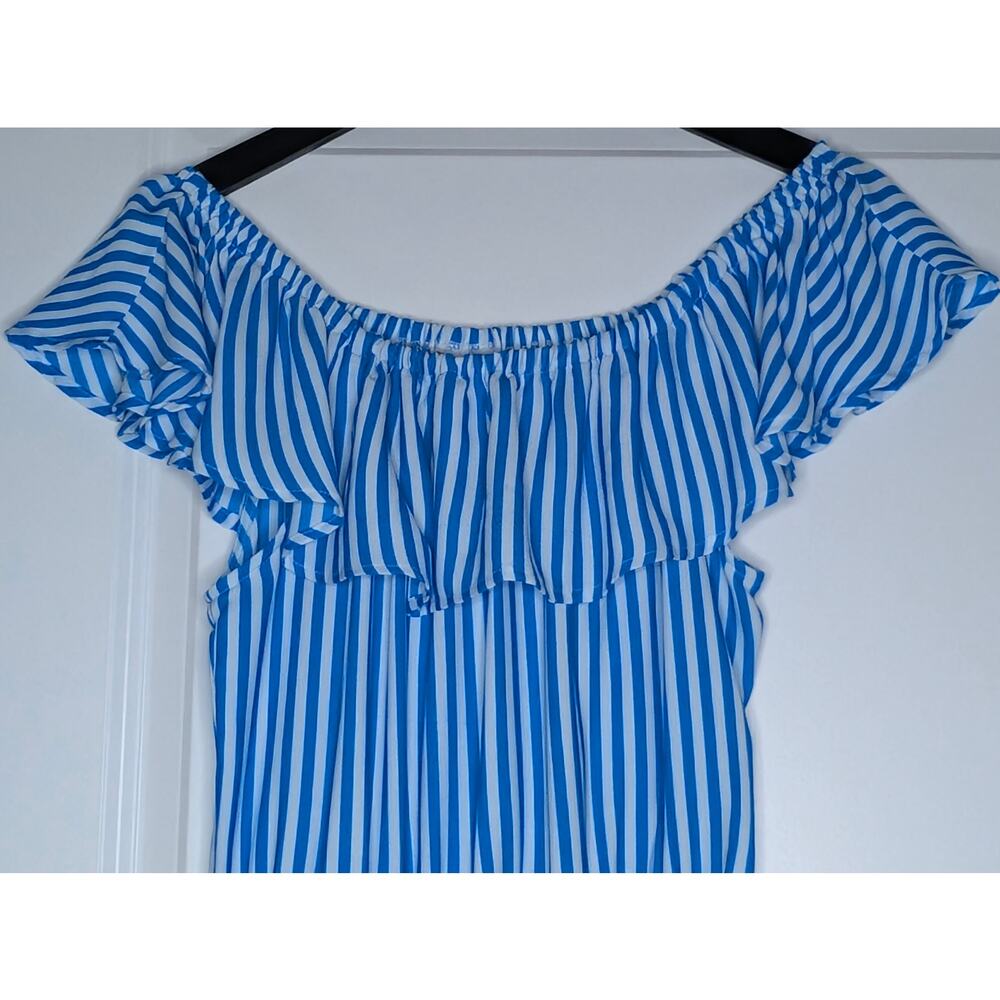 Tommy Bahama Off Shoulder Maxi Dress S Blue White Stripe Tiered Ruffle Resort - Picture 4 of 16